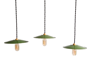 Industrial Pendant Lights in Green Enameled Sheet Metal, 1940s, Set of 3