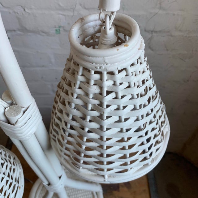 Mid-20th Century White French Boho Double Rattan Table Lamp Manner of Louis Sognot For Sale - Image 12 of 12