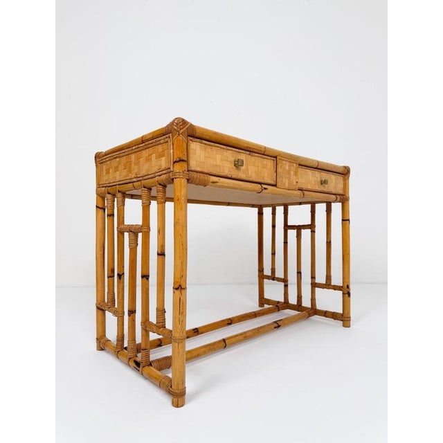 Mid-Century Modern Italian Bamboo, Cane and Rattan Console Desk, 1970s For Sale - Image 11 of 18