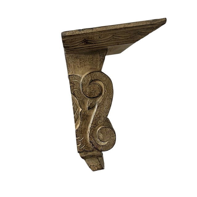 Late 20th Century Vintage Hand Carved Wood Wall Corbel Display Shelf For Sale - Image 5 of 6