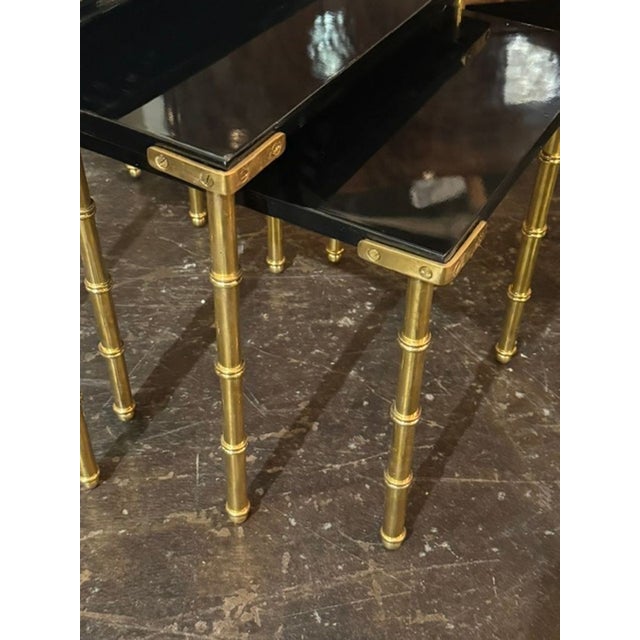 Set of Italian Jansen Manner Brass and Black Lacquer Nesting Tables For Sale - Image 4 of 5