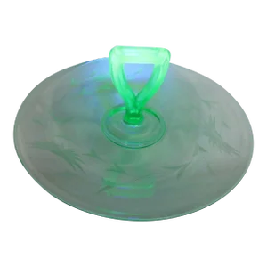 Cambridge Uranium Glass Green Floral Keyhole Handle Serving Plate Dish