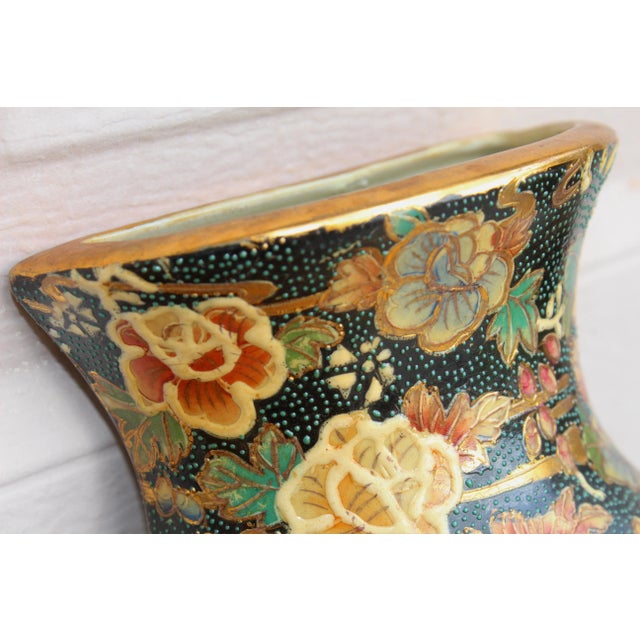 Pair of Vintage Japanese Royal Satsuma Wall Pocket Vases - Hand-Painted Porcelain Fan-Shaped With Geisha & Floral Motifs For Sale - Image 14 of 18