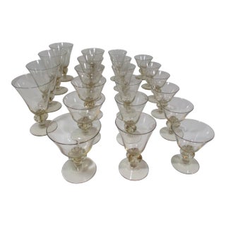 1960s Yellow Tint Stemmed Glassware - 22 Pieces For Sale
