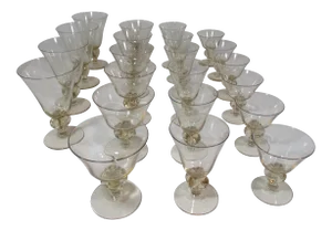 1960s Yellow Tint Stemmed Glassware - 22 Pieces