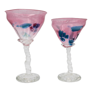 1970s Leon Applebaum Signed Art Glass Twisted and Tilt Martini Goblets- a Pair