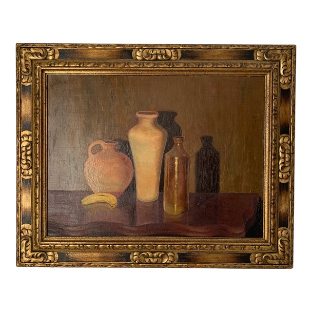 1930's Original Oil Still Life With Three Vessels For Sale