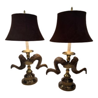 Faux Horn & Brass Table Lamps -a Pair For Sale