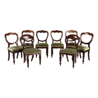 Antique Victorian Mahogany Chairs with Balloon Backs, 1840s, Set of 8 For Sale