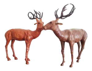 A Pair of Large Leather Deers / Harts Sculptures