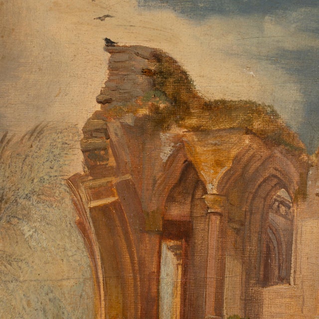 19th Century Original Oil Painting of Dryburgh Abbey and Tomb of Walter Scott, England For Sale - Image 4 of 12