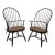1990s Pair of d.r. Dimes Windsor Bowback Arm Chairs in Black Crackle With Custom Cushions For Sale