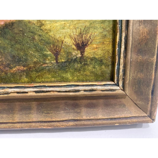 Mid 20th Century Small Vintage Landscape Painting With Chickens Signed For Sale - Image 5 of 9