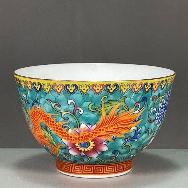 Ceramic Vintage Traditional Wucai Porcelain Bowl – Iron-Red Dragon Motif, Yongzheng Mark For Sale - Image 7 of 9