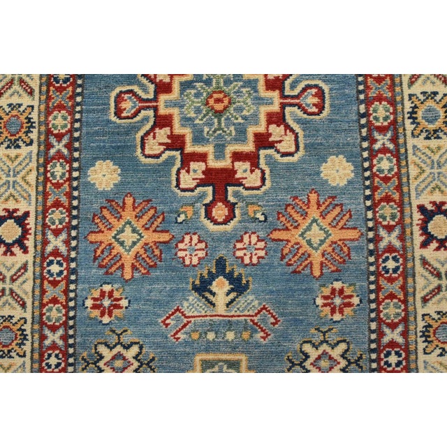 Kazak Runner 2’9” X 9’6” Blue Wool Tribal Hand-Knotted Oriental Rug For Sale - Image 9 of 13