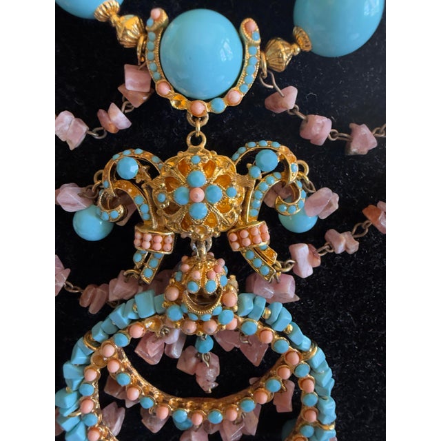 Metal Jose Maria Barrera Necklace Stone Turquoise Crystal Resin Beaded Collar Bib For Sale - Image 7 of 9