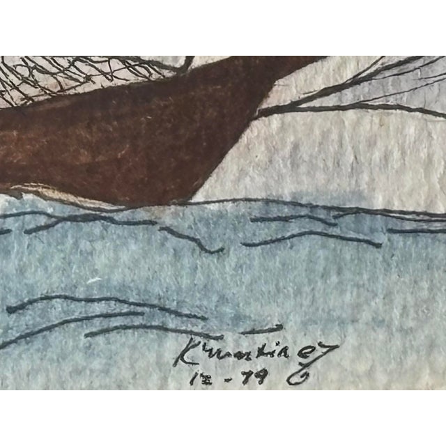 Wood Original 1979 Pair of Nautical Clipper Ship Paintings in Pen, Ink, & Watercolor For Sale - Image 7 of 9