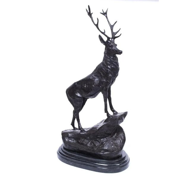 This is a handsome pair of bronze stags, bearing the replica signature of well known French sculptor Jules Moigniez, from...