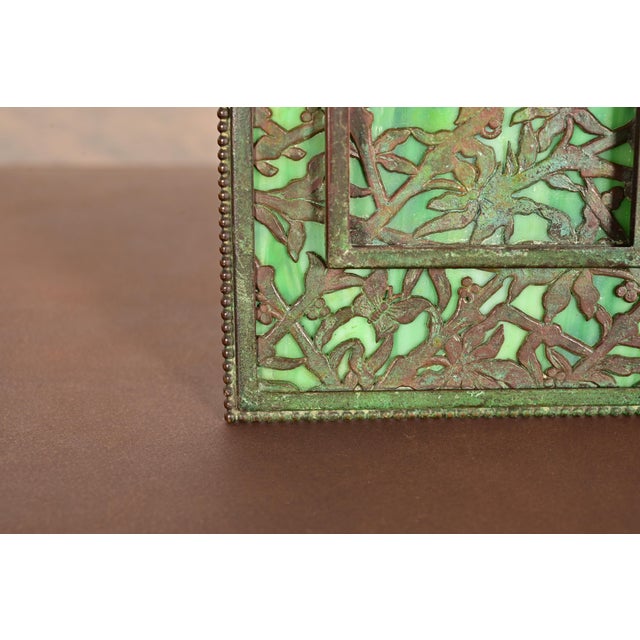 Metal Apollo Studios New York Arts & Crafts Grapevine Pattern Bronze and Slag Glass Picture Frame For Sale - Image 7 of 13