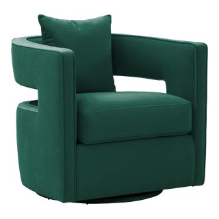Kennedy Forest Green Velvet Swivel Chair For Sale