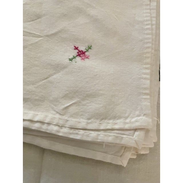 Vintage Linen Tablecloth – Pink Floral Appliqué and Cutwork, 92" For Sale - Image 9 of 9