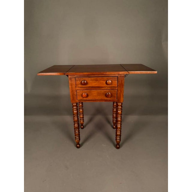 Mid 20th Century American Solid Birch Drop Leaf Side Table by Davis Cabinet Co., Two Drawer Nightstand For Sale - Image 11 of 18