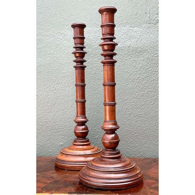 Vintage Turned Wood Candlesticks - A Pair For Sale - Image 10 of 12