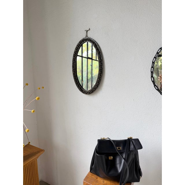 Metal Vintage Brutalist Oval Chain Mirror, 1950 For Sale - Image 7 of 18