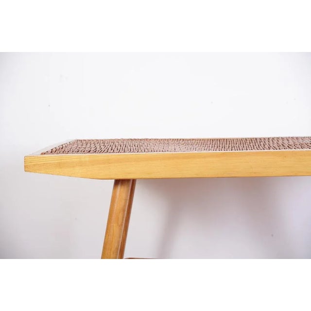 Brown Mid-Century Ash and Wickerwork Side Table and Stool from Uluv, 1960s, Set of 2 For Sale - Image 8 of 18