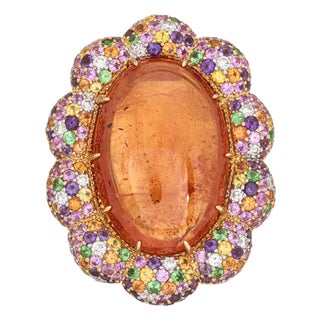 Margot McKinney Multi Gem Diamond Ring Sz 6.5 Garnet Sapphire 18k Yellow Gold For Sale