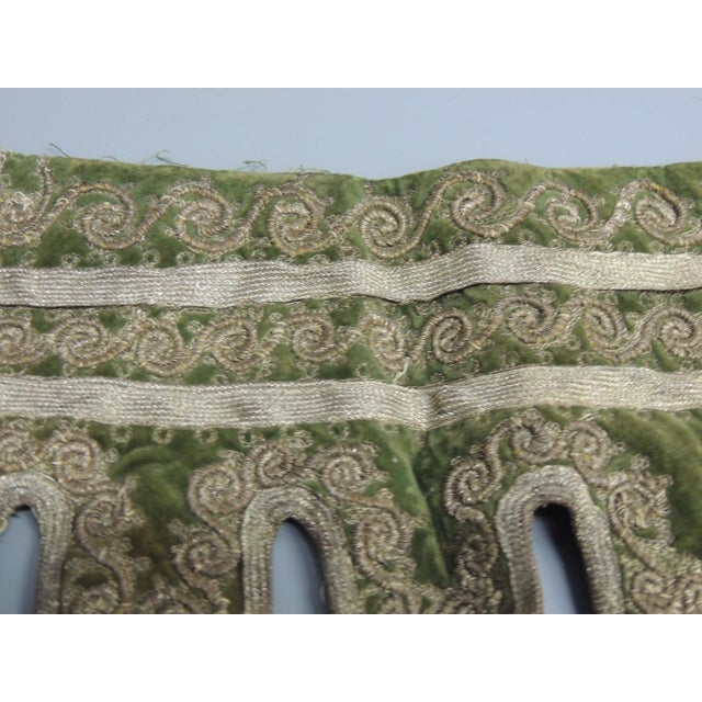 Islamic Antique Green and Gold Silk Velvet Emboidery Textile Fragment For Sale - Image 3 of 5