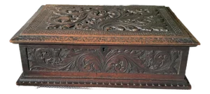 Late 19th Century Antique Hand-Carved Hardwood Storage Box / Jewelry Box / Casket Box
