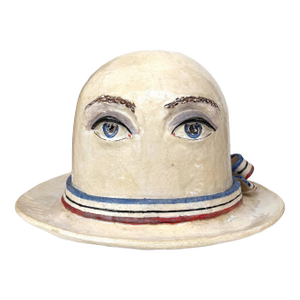1970s Surrealist Ceramic Derby Hat With Eyes Sculpture