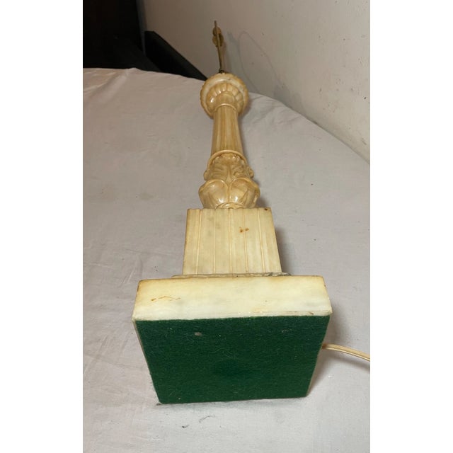 Large Antique Hand Carved Alabaster Stone Marble Column Electric Table Lamp For Sale - Image 11 of 12
