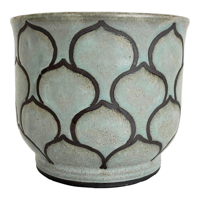 Mid-Century Celadon Lotus Flower Planter Pot For Sale