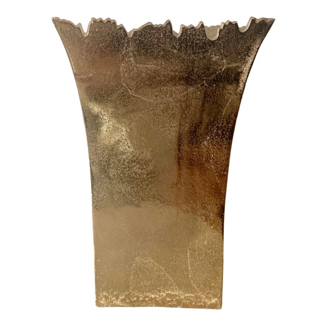 Full Gilt Metal Ribbed Top Modern Contemporary Flat Vase For Sale