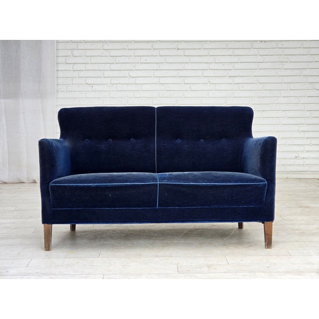 Danish Two-Seater Sofa in Dark Blue Furniture Velour, 1960s For Sale - Image 15 of 15