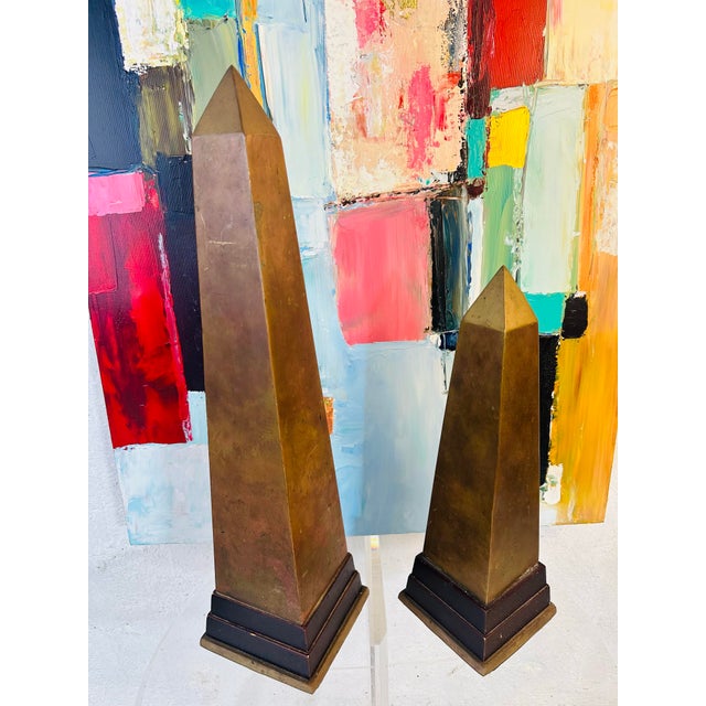 Mid-Century Modern Brass Obelisks, a Set of Two For Sale - Image 3 of 8