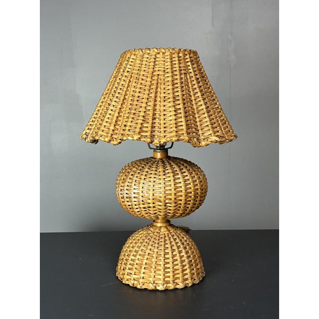 Mid-Century Modern Mid-Century French Rattan Wicker Mushroom Table Lamp, 1960s For Sale - Image 3 of 14