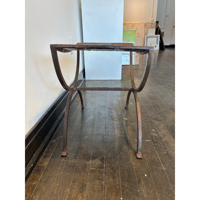Rustic Vintage Wrought Iron Basketweave Stool For Sale - Image 3 of 4