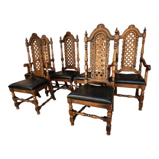Mid 20th Century Walnut Spanish Baroque Style Dining Chairs - Set of 6 For Sale