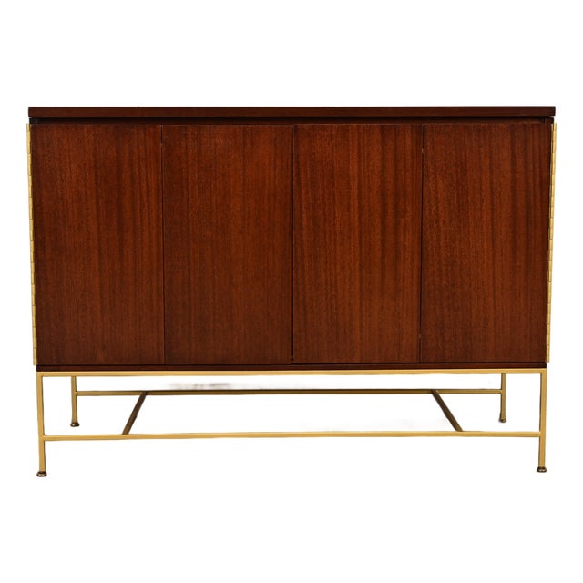 1950s Paul McCobb Irwin Collection Mahogany and Brass Sideboard, Credenza, or Bar Cabinet, Newly Refinished For Sale