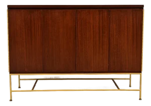1950s Paul McCobb Irwin Collection Mahogany and Brass Sideboard, Credenza, or Bar Cabinet, Newly Refinished