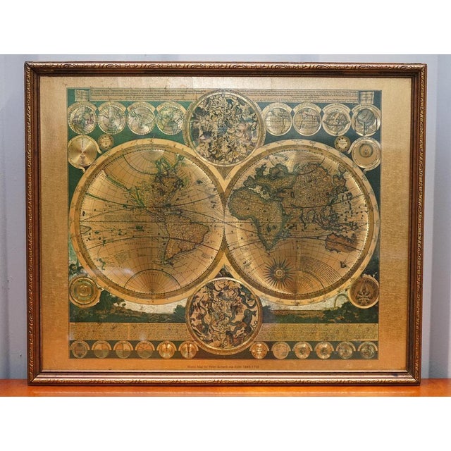 Vintage Framed Print of Planisphaerium Terrestre with Gold by Peter Schenk For Sale - Image 6 of 9