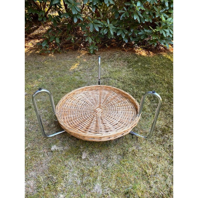 Round Glass Coffee Table with Wicker Magzine Rack, 1960s For Sale - Image 6 of 11