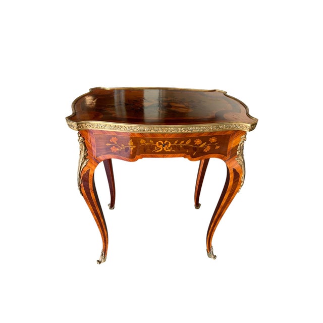 French Louis XV Style Bronze Doré Marquetry Side Table, Circa 1870 For Sale - Image 12 of 12