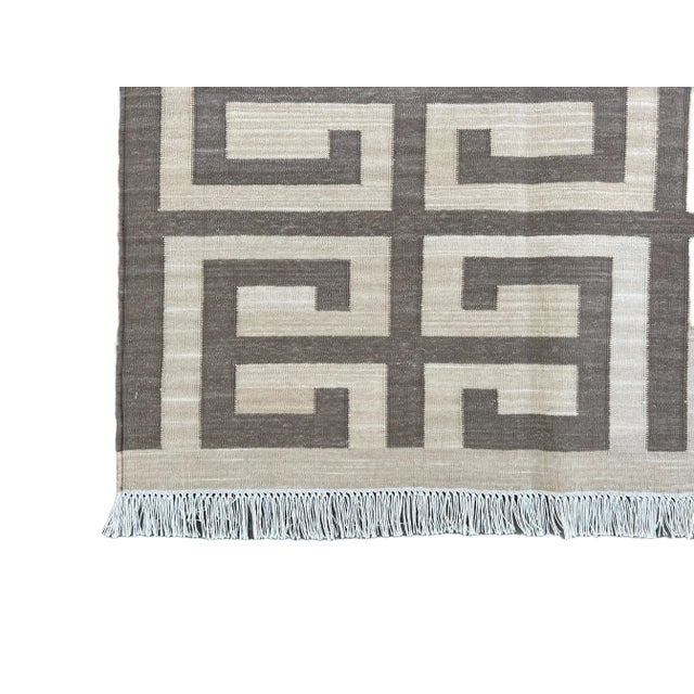 Not Yet Made - Made To Order Handmade Cotton Natural Vegetable Dyed Beige and Brown Geometric Pattern Rug - 8'x10' For Sale - Image 10 of 11