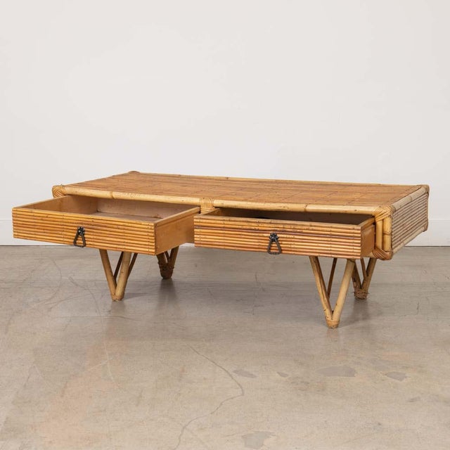1960s French Rattan Coffee Table For Sale In Los Angeles - Image 6 of 14
