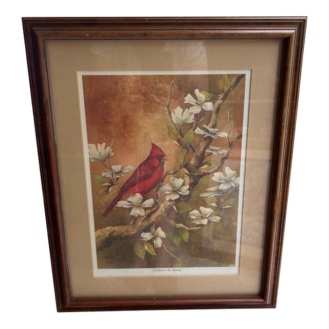 “Cardinal in the Spring” — John Yeackle, Signed & Numbered Limited Edition Print, 1984n. Original Frame With Certificate For Sale