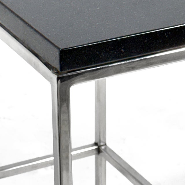 Black Pair of Minimalist Chrome Side Tables With Granite Tops For Sale - Image 8 of 10